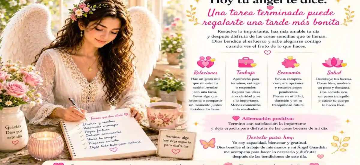 Hoy tu ángel te dice: Una tarea terminada puede regalarte una tarde más bonita