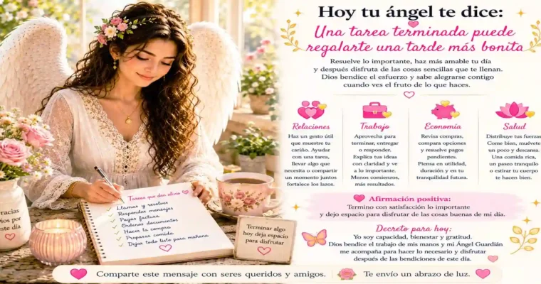 Hoy tu ángel te dice: Una tarea terminada puede regalarte una tarde más bonita