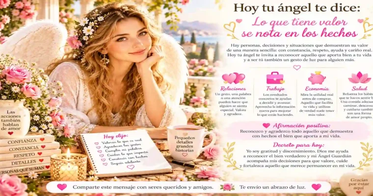 Hoy tu ángel te dice: Lo que tiene valor se nota en los hechos