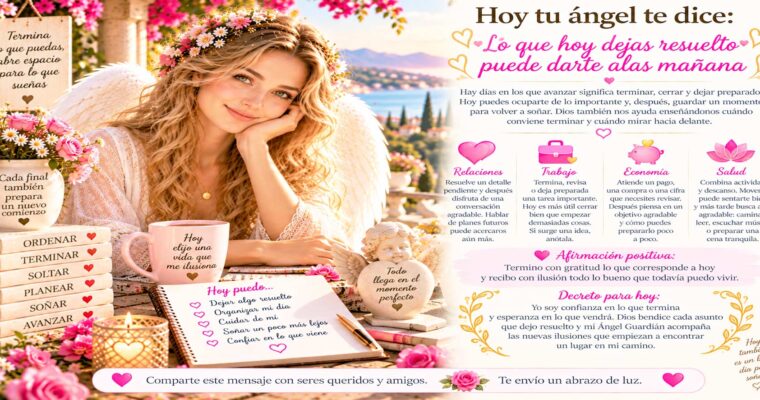 Hoy tu ángel te dice: Lo que hoy dejas resuelto puede darte alas mañana