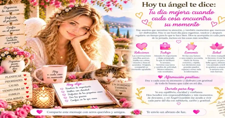 Hoy tu ángel te dice: Tu día mejora cuando cada cosa encuentra su momento